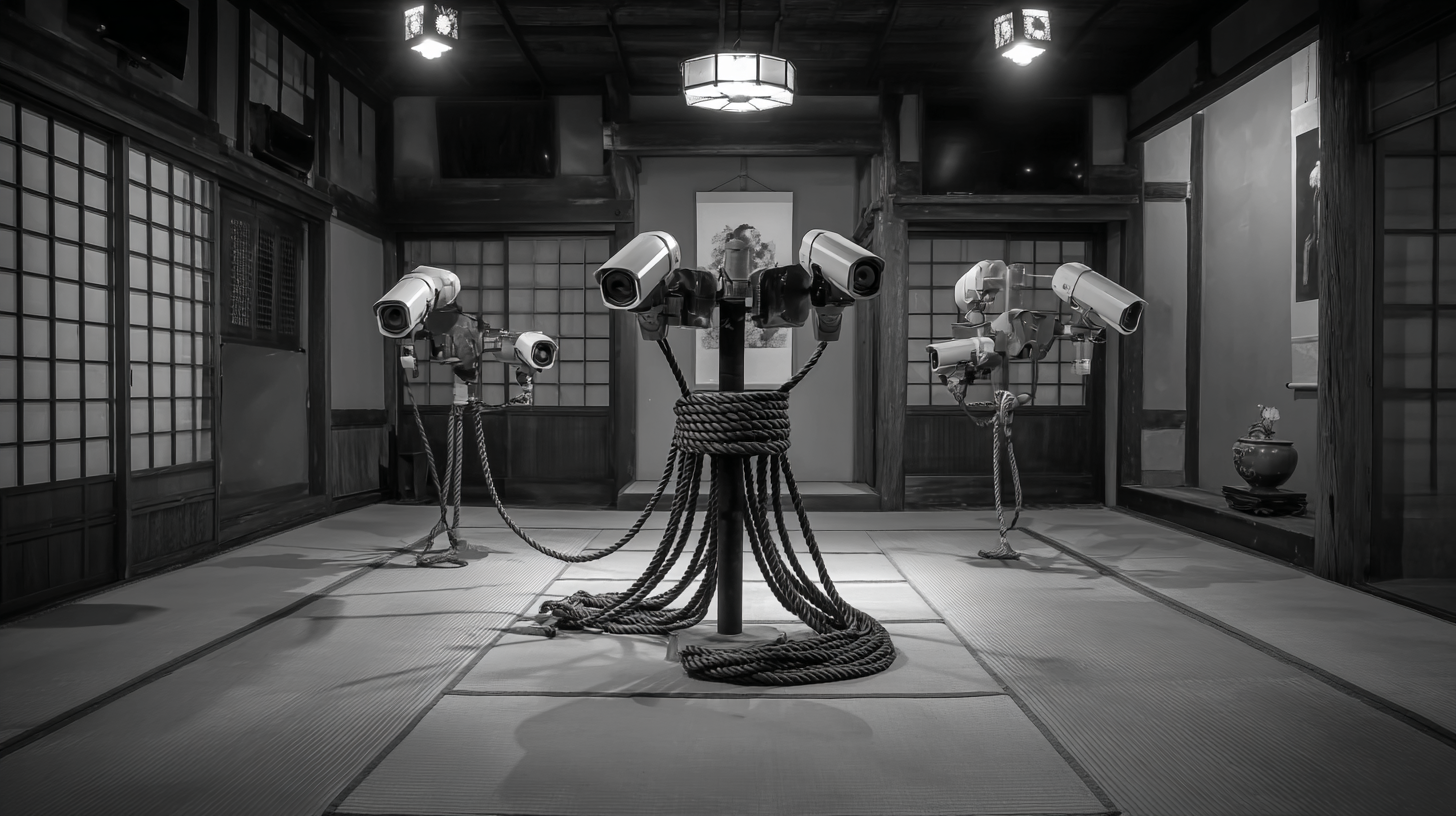 Bound ropes and cameras arranged in a tatami room